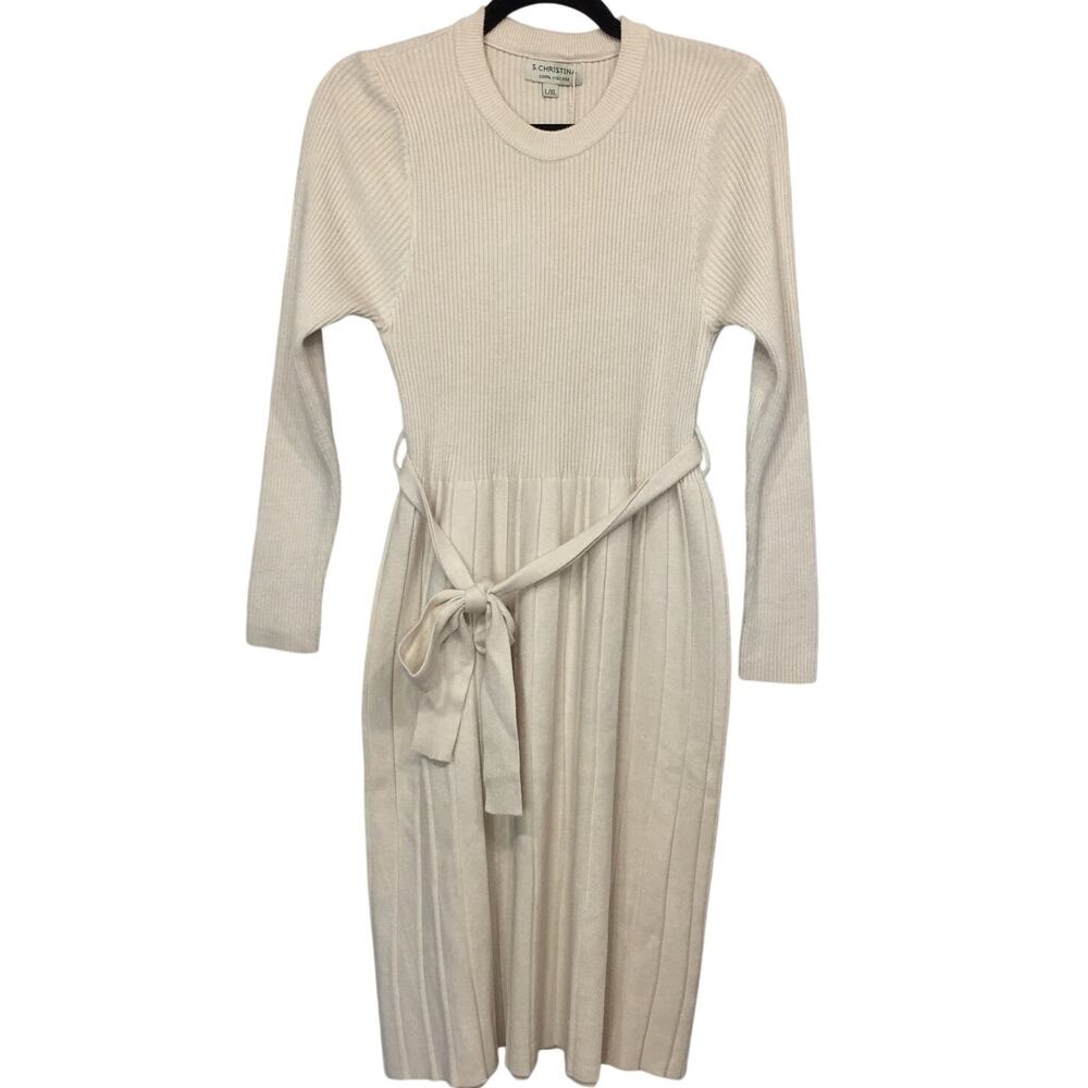 S. Christina Soft Viscose Ribbed Belted Sweater Dress Large Old Money -NWT